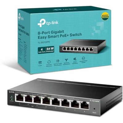 TP-Link TL-SG108PE 8-port GIGABIT Snadný inteligentní spínač s 4 POE + porty (64W, stíněné RJ-45 porty, IEEE-802.3af / at, jednoduchá konfigurace, bezdrátová) černá 64 W PoE-Budget, 802.3af/at PoE+, lüfterlos, Plug-and-Play, robustes Metallgehäuse TP-Link TL-SG108PE 8-port GIGABIT Snadný inteligentní spínač s 4 POE + porty (64W, stíněné RJ-45 porty, IEEE-802.3af / at, jednoduchá konfigurace, bezdrátová) černá 64 W PoE-Budget, 802.3af/at PoE+, lüfterlos, Plug-and-Play, robustes Metallgehäuse
