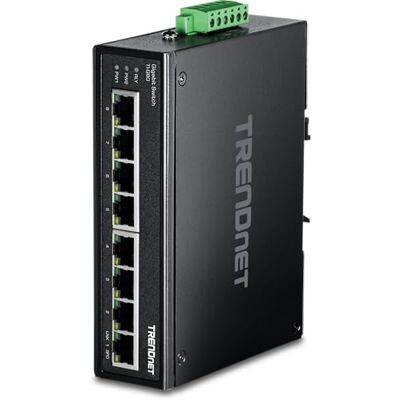 TRENDnet , TI-G80, 8portový gigabitový gigabitový DIN Rail Industrial Switch, 16 Gbit/s možnost přepínání, kovové pouzdro certifikované IP30 (-40 až 167 °F), včetně DIN lišty a držáky na stěnu TRENDnet , TI-G80, 8portový gigabitový gigabitový DIN Rail Industrial Switch, 16 Gbit/s možnost přepínání, kovové pouzdro certifikované IP30 (-40 až 167 °F), včetně DIN lišty a držáky na stěnu