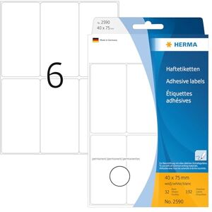 Herma 2590 víceúčelové etikety, 192 kusů, 40 x 75 mm, 6 na arch, samolepicí, štítky pro domácnost k popisování, matné, prázdné papírové lepicí etikety, bílé Herma 2590 víceúčelové etikety, 192 kusů, 40 x 75 mm, 6 na arch, samolepicí, štítky pro domácnost k popisování, matné, prázdné papírové lepicí etikety, bílé
