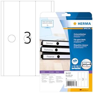 Herma 5167 Etikety na závěsné pořadače dlouhé, široké, 25 listů, 63 x 297 mm, 3 na arch A4, 75 kusů, samolepicí, potiskovatelné, neprůhledné, prázdné papírové štítky na pořadače, štítky na hřbety, Herma 5167 Etikety na závěsné pořadače dlouhé, široké, 25 listů, 63 x 297 mm, 3 na arch A4, 75 kusů, samolepicí, potiskovatelné, neprůhledné, prázdné papírové štítky na pořadače, štítky na hřbety,
