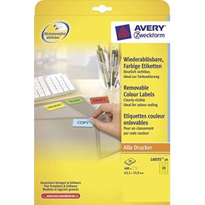 Avery Zweckform L6035-20 žluté etikety (480 nálepek, 63,5 x 33,9 mm na A4, lze opět beze zbytku odstranit, samolepicí barevné etikety, papír matný, potiskovatelné, barevné lepicí etikety) 20 listů Avery Zweckform L6035-20 žluté etikety (480 nálepek, 63,5 x 33,9 mm na A4, lze opět beze zbytku odstranit, samolepicí barevné etikety, papír matný, potiskovatelné, barevné lepicí etikety) 20 listů
