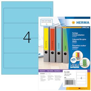 Herma 4298 etikety na hřbety pořadačů krátké široké, 100 listů, 192 x 61 mm, 4 na arch A4, 400 kusů, samolepicí, potisknutelné, neprůhledné, prázdné papírové etikety na pořadače štítky na zadní stranu Herma 4298 etikety na hřbety pořadačů krátké široké, 100 listů, 192 x 61 mm, 4 na arch A4, 400 kusů, samolepicí, potisknutelné, neprůhledné, prázdné papírové etikety na pořadače štítky na zadní stranu