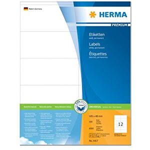 Herma Univerzální etikety 4417, 500 listů, 105 x 48 mm, 12 arch A4, 6000 kusů, samolepicí, potisknutelné, matné, prázdné papírové lepicí etikety samolepky, bílé Herma Univerzální etikety 4417, 500 listů, 105 x 48 mm, 12 arch A4, 6000 kusů, samolepicí, potisknutelné, matné, prázdné papírové lepicí etikety samolepky, bílé