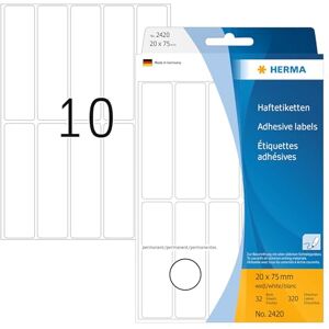 Herma 2420 víceúčelových etiket, 320 kusů, 20 x 75 mm, 10 na arch, samolepicí, štítky pro domácnost k popisování, matné, prázdné papírové lepicí etikety samolepky, bílé Herma 2420 víceúčelových etiket, 320 kusů, 20 x 75 mm, 10 na arch, samolepicí, štítky pro domácnost k popisování, matné, prázdné papírové lepicí etikety samolepky, bílé