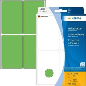 Herma 2495 víceúčelových etiket, 128 kusů, 52 x 82 mm, 4 na arch, samolepicí, štítky pro domácnost k popisování, matné, prázdné papírové lepicí etikety samolepky, zelené Herma 2495 víceúčelových etiket, 128 kusů, 52 x 82 mm, 4 na arch, samolepicí, štítky pro domácnost k popisování, matné, prázdné papírové lepicí etikety samolepky, zelené