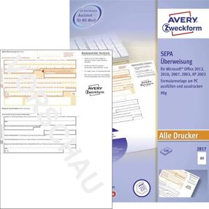 Avery 2817 Sepa převod, (A4, vč. CD softwaru, testováno právními experty, pro Německo, pro snadné vytváření převodů na PC, 100 listů), bílý Avery 2817 Sepa převod, (A4, vč. CD softwaru, testováno právními experty, pro Německo, pro snadné vytváření převodů na PC, 100 listů), bílý