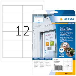 Herma 4574 fóliových etiket odolných proti povětrnostním vlivům odstranitelné, 20 listů, 97 x 42,3 mm, 12 na arch A4, 240 kusů, samolepicí, potisknutelné, matné, prázdné samolepicí etikety nálepka z Herma 4574 fóliových etiket odolných proti povětrnostním vlivům odstranitelné, 20 listů, 97 x 42,3 mm, 12 na arch A4, 240 kusů, samolepicí, potisknutelné, matné, prázdné samolepicí etikety nálepka z
