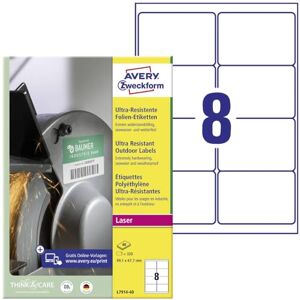 Avery L7914-40 odolné fóliové etikety (320 nálepek, 99,1 x 67,7 mm na A4, extrémně silné samolepicí, pro obtížné povrchy, potiskovatelná venkovní lepicí fólie) 40 listů, bílá Avery L7914-40 odolné fóliové etikety (320 nálepek, 99,1 x 67,7 mm na A4, extrémně silné samolepicí, pro obtížné povrchy, potiskovatelná venkovní lepicí fólie) 40 listů, bílá