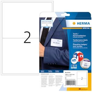 Herma 4519 jmenovky odstranitelné, 20 listů, 199,6 x 143,5 mm, 2 pro arch A4, 40 kusů, samolepicí, potištěné, beze zbytku snímatelné acetátové hedvábí, nálepky se jménem, bílé Herma 4519 jmenovky odstranitelné, 20 listů, 199,6 x 143,5 mm, 2 pro arch A4, 40 kusů, samolepicí, potištěné, beze zbytku snímatelné acetátové hedvábí, nálepky se jménem, bílé