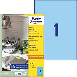 Avery 3471 modré etikety (100 nálepek, 210 x 297 mm na A4, permanentně přilnavé, samolepicí barevné etikety, papír matný, potiskovatelné, barevné lepicí etikety) 100 listů Avery 3471 modré etikety (100 nálepek, 210 x 297 mm na A4, permanentně přilnavé, samolepicí barevné etikety, papír matný, potiskovatelné, barevné lepicí etikety) 100 listů