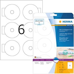 Herma 8619 Mini CD etikety vč. středicí pomůcky neprůhledné, 10 listů, Ø 78 mm, 6 archů A4, 60 kusů, samolepicí, s možností potisku, matné, prázdné papírové lepicí etikety nálepky, bílé Herma 8619 Mini CD etikety vč. středicí pomůcky neprůhledné, 10 listů, Ø 78 mm, 6 archů A4, 60 kusů, samolepicí, s možností potisku, matné, prázdné papírové lepicí etikety nálepky, bílé