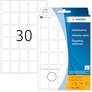 Herma 2390 víceúčelových etiket, 960 kusů, 19 x 27 mm, 30 na arch, samolepicí, etikety pro domácnost k popisování, matné, prázdné papírové lepicí etikety samolepky, bílé Herma 2390 víceúčelových etiket, 960 kusů, 19 x 27 mm, 30 na arch, samolepicí, etikety pro domácnost k popisování, matné, prázdné papírové lepicí etikety samolepky, bílé