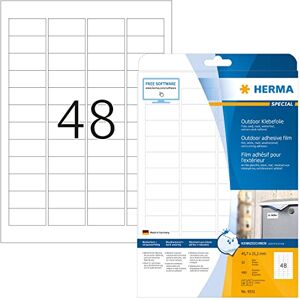 Herma 9531 Fóliové etikety odolné proti povětrnostním vlivům, 10 listů, 45,7 x 21,2 mm, 48 na arch A4, 480 kusů, samolepicí, potisknutelné, matné, prázdné venkovní lepicí etikety, nálepky z Herma 9531 Fóliové etikety odolné proti povětrnostním vlivům, 10 listů, 45,7 x 21,2 mm, 48 na arch A4, 480 kusů, samolepicí, potisknutelné, matné, prázdné venkovní lepicí etikety, nálepky z
