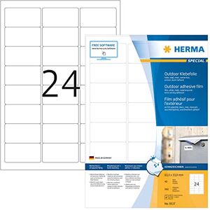 Herma 9537 etikety odolné proti povětrnostním vlivům, 40 listů, 63,5 x 33,9 mm, 24 archů A4, 960 kusů, samolepicí, potištěné, matné, prázdné venkovní lepicí etikety nálepky z polyetylénu, bílé Herma 9537 etikety odolné proti povětrnostním vlivům, 40 listů, 63,5 x 33,9 mm, 24 archů A4, 960 kusů, samolepicí, potištěné, matné, prázdné venkovní lepicí etikety nálepky z polyetylénu, bílé