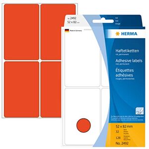 Herma 2492 víceúčelové etikety, 128 kusů, 52 x 82 mm, 4 na arch, samolepicí, štítky pro domácnost k popisování, matné, prázdné papírové lepicí etikety, červené Herma 2492 víceúčelové etikety, 128 kusů, 52 x 82 mm, 4 na arch, samolepicí, štítky pro domácnost k popisování, matné, prázdné papírové lepicí etikety, červené