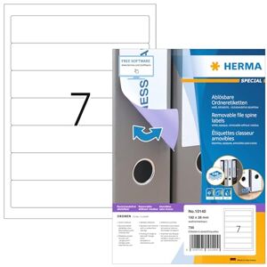 Herma 10140 nálepky na hřbety pořadačů odstranitelné, krátké, úzké, 100 listů, 192 x 38 mm, 7 na arch A4, 700 kusů, samolepicí, potisknutelné, neprůhledné, papírové štítky na pořadače štítky na hřbety Herma 10140 nálepky na hřbety pořadačů odstranitelné, krátké, úzké, 100 listů, 192 x 38 mm, 7 na arch A4, 700 kusů, samolepicí, potisknutelné, neprůhledné, papírové štítky na pořadače štítky na hřbety