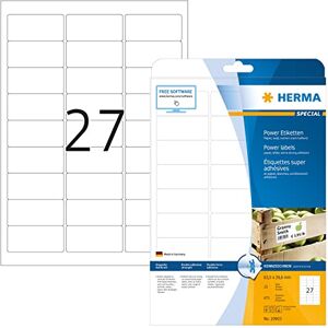 Herma 10903 Power etikety, 25 listů, 63,5 x 29,6 mm, 27 na arch A4, 675 kusů, samolepicí, potisknutelné, extrémně silně přilnavé, prázdné papírové lepicí etikety samolepky, bílé Herma 10903 Power etikety, 25 listů, 63,5 x 29,6 mm, 27 na arch A4, 675 kusů, samolepicí, potisknutelné, extrémně silně přilnavé, prázdné papírové lepicí etikety samolepky, bílé