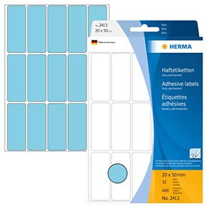 Herma 2413 víceúčelové etikety, 480 kusů, 20 x 50 mm, 15 na arch, samolepicí, štítky pro domácnost k popisování, matné, prázdné papírové lepicí etikety samolepky, modré Herma 2413 víceúčelové etikety, 480 kusů, 20 x 50 mm, 15 na arch, samolepicí, štítky pro domácnost k popisování, matné, prázdné papírové lepicí etikety samolepky, modré