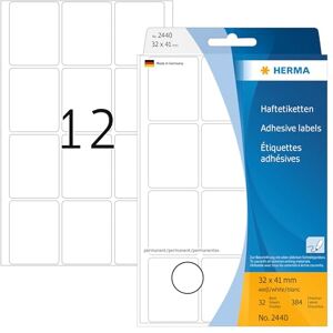 Herma 2440 víceúčelových etiket, 384 kusů, 32 x 41 mm, 12 na arch, samolepicí, štítky pro domácnost k popisování, matné, prázdné papírové lepicí etikety samolepky, bílé Herma 2440 víceúčelových etiket, 384 kusů, 32 x 41 mm, 12 na arch, samolepicí, štítky pro domácnost k popisování, matné, prázdné papírové lepicí etikety samolepky, bílé