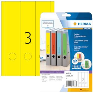 Herma 5136 etikety na hřbety pořadačů dlouhé široké, 20 listů, 61 x 297 mm, 3 na arch A4, 60 kusů, samolepicí, potisknutelné, neprůhledné, prázdné papírové etikety na pořadače štítky na zadní stranu Herma 5136 etikety na hřbety pořadačů dlouhé široké, 20 listů, 61 x 297 mm, 3 na arch A4, 60 kusů, samolepicí, potisknutelné, neprůhledné, prázdné papírové etikety na pořadače štítky na zadní stranu