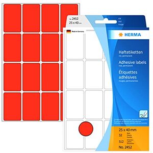 Herma 2452 víceúčelové etikety, 512 kusů, 25 x 40 mm, 16 na arch, samolepicí, štítky pro domácnost k popisování, matné, prázdné papírové lepicí etikety, červené Herma 2452 víceúčelové etikety, 512 kusů, 25 x 40 mm, 16 na arch, samolepicí, štítky pro domácnost k popisování, matné, prázdné papírové lepicí etikety, červené