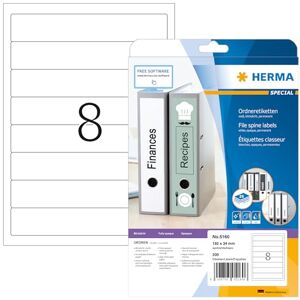Herma 5160 etikety na hřbety pořadačů krátké úzké, 25 listů, 192 x 34 mm, 8 na arch A4, 200 kusů, samolepicí, potisknutelné, neprůhledné, prázdné papírové etikety na pořadače štítky na zadní stranu Herma 5160 etikety na hřbety pořadačů krátké úzké, 25 listů, 192 x 34 mm, 8 na arch A4, 200 kusů, samolepicí, potisknutelné, neprůhledné, prázdné papírové etikety na pořadače štítky na zadní stranu