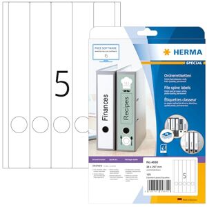 Herma 4830 etikety na hřbety pořadačů dlouhé úzké, 25 listů, 38 x 297 mm, 5 na arch A4, 125 kusů, samolepicí, neprůhledné, neprůhledné štítky na pořadače štítky na hřbety speciální papír nálepka bílá Herma 4830 etikety na hřbety pořadačů dlouhé úzké, 25 listů, 38 x 297 mm, 5 na arch A4, 125 kusů, samolepicí, neprůhledné, neprůhledné štítky na pořadače štítky na hřbety speciální papír nálepka bílá