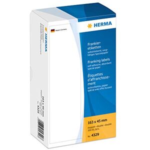 Herma 4329 frankovací etikety pro frankovací stroje, dvojité, 163 x 45 mm, 500 kusů, samolepicí, matné, 2násobné papírové frankovací etikety lepicí etikety samolepky, bílé Herma 4329 frankovací etikety pro frankovací stroje, dvojité, 163 x 45 mm, 500 kusů, samolepicí, matné, 2násobné papírové frankovací etikety lepicí etikety samolepky, bílé