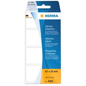 Herma 4302 Adresní štítky pro psací stroje, nekonečné, 67 x 35 mm, 250 kusů, samolepicí, matné, leporello složené, prázdný papír nálepky na adresu samolepicí štítky samolepky, bílé Herma 4302 Adresní štítky pro psací stroje, nekonečné, 67 x 35 mm, 250 kusů, samolepicí, matné, leporello složené, prázdný papír nálepky na adresu samolepicí štítky samolepky, bílé