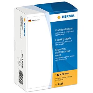 Herma 4321 frankovací etikety pro frankovací stroje, dvojité, 140 x 50 mm, 500 kusů, samolepicí, matné, 2násobné papírové frankierské etikety lepicí etikety samolepky, bílé Herma 4321 frankovací etikety pro frankovací stroje, dvojité, 140 x 50 mm, 500 kusů, samolepicí, matné, 2násobné papírové frankierské etikety lepicí etikety samolepky, bílé