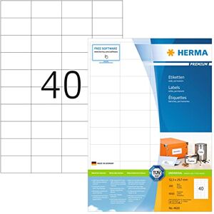 Herma 4610 univerzální etikety, 200 listů, 52,5 × 29,7 mm, 40 na arch A4, 8000 kusů, samolepicí, potištěné, matné, prázdné papírové lepicí etikety, bílé Herma 4610 univerzální etikety, 200 listů, 52,5 × 29,7 mm, 40 na arch A4, 8000 kusů, samolepicí, potištěné, matné, prázdné papírové lepicí etikety, bílé