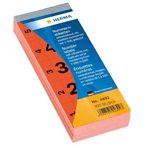 Herma 4892 blok čísel čísel 1-500, dvojité, 500 kusů, 56 x 28 mm, samolepicí, matný, 2krát průběžný papír číselné štítky štítky s čísly čísla, červená Herma 4892 blok čísel čísel 1-500, dvojité, 500 kusů, 56 x 28 mm, samolepicí, matný, 2krát průběžný papír číselné štítky štítky s čísly čísla, červená