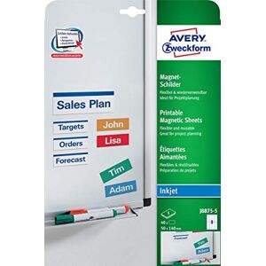 Avery J8875-5 magnetická tabule (40 magnetů, 50 x 140 mm na DIN A4, speciální povrchová úprava, potištěná, magnetická přilnavost např. na bílé tabuli a kovové tabule, inkoustové tiskárny) 5 listů, bílá Avery J8875-5 magnetická tabule (40 magnetů, 50 x 140 mm na DIN A4, speciální povrchová úprava, potištěná, magnetická přilnavost např. na bílé tabuli a kovové tabule, inkoustové tiskárny) 5 listů, bílá