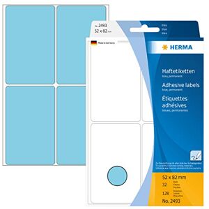 Herma 2493 víceúčelové etikety, 128 kusů, 52 x 82 mm, 4 na arch, samolepicí, štítky pro domácnost k popisování, matné, prázdné papírové lepicí etikety, modré Herma 2493 víceúčelové etikety, 128 kusů, 52 x 82 mm, 4 na arch, samolepicí, štítky pro domácnost k popisování, matné, prázdné papírové lepicí etikety, modré