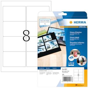 Herma Etikety s vysokým leskem 4907, 25 listů, 96 x 63,5 mm, 8 na arch A4, 200 kusů, samolepicí, potisknutelné, lesklé, lesklé papírové lepicí etikety samolepky, bílé Herma Etikety s vysokým leskem 4907, 25 listů, 96 x 63,5 mm, 8 na arch A4, 200 kusů, samolepicí, potisknutelné, lesklé, lesklé papírové lepicí etikety samolepky, bílé
