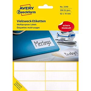 Avery 3340 Haushaltsetiketten selbstklebend (62 x 19 mm, 396 Aufkleber auf 33 Bogen, Vielzweck-Etiketten für Haushalt, Schule und Büro zum Beschriften und Kennzeichnen) blanko, weiß Avery 3340 Haushaltsetiketten selbstklebend (62 x 19 mm, 396 Aufkleber auf 33 Bogen, Vielzweck-Etiketten für Haushalt, Schule und Büro zum Beschriften und Kennzeichnen) blanko, weiß