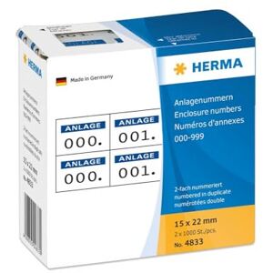Herma 4833 Číselné štítky čísla 0-999, dvojité, 2000 kusů, 22 x 15 mm, samolepicí, matné, 2krát průběžné papírové číselné štítky čísla příloh v zásobníku, modré Herma 4833 Číselné štítky čísla 0-999, dvojité, 2000 kusů, 22 x 15 mm, samolepicí, matné, 2krát průběžné papírové číselné štítky čísla příloh v zásobníku, modré