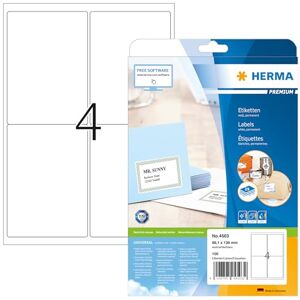 Herma 4503 přepravní etikety, 25 listů, 99,1 x 139 mm, 4 arch pro A4, 100 kusů, samolepicí, potištěné, matné, prázdné papírové adresní štítky nálepky, bílé Herma 4503 přepravní etikety, 25 listů, 99,1 x 139 mm, 4 arch pro A4, 100 kusů, samolepicí, potištěné, matné, prázdné papírové adresní štítky nálepky, bílé