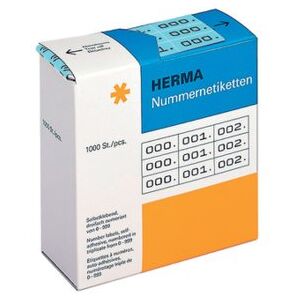 Herma 4803 Číselné štítky číslice 0-999, trojnásobné, 3000 kusů, 22 x 10 mm, samolepicí, matné, 3násobně průběžné papírové číselné štítky, čísla příloh v zásobníku, modré Herma 4803 Číselné štítky číslice 0-999, trojnásobné, 3000 kusů, 22 x 10 mm, samolepicí, matné, 3násobně průběžné papírové číselné štítky, čísla příloh v zásobníku, modré