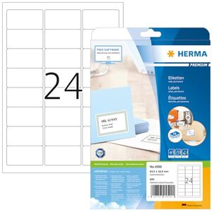 Herma 4500 adresních štítků, 25 listů, 63,5 x 33,9 mm, 24 archů A4, 600 kusů, samolepicí, potištěné, matné, prázdné papírové nálepky na adresu, bílé Herma 4500 adresních štítků, 25 listů, 63,5 x 33,9 mm, 24 archů A4, 600 kusů, samolepicí, potištěné, matné, prázdné papírové nálepky na adresu, bílé