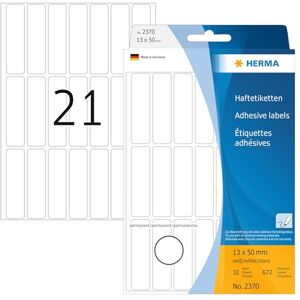 Herma 2370 víceúčelových etiket, 672 kusů, 13 x 50 mm, 21 na arch, samolepicí, štítky pro domácnost k popisování, matné, prázdné papírové lepicí etikety samolepky, bílé Herma 2370 víceúčelových etiket, 672 kusů, 13 x 50 mm, 21 na arch, samolepicí, štítky pro domácnost k popisování, matné, prázdné papírové lepicí etikety samolepky, bílé