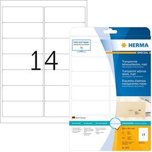 Herma 8671 fóliové etikety odolné proti povětrnostním vlivům, transparentní, 25 listů, 99,1 x 38,1 mm, 14 na arch A4, 350 kusů, samolepicí, potisknutelné, matné, prázdné samolepicí etikety, nálepky z Herma 8671 fóliové etikety odolné proti povětrnostním vlivům, transparentní, 25 listů, 99,1 x 38,1 mm, 14 na arch A4, 350 kusů, samolepicí, potisknutelné, matné, prázdné samolepicí etikety, nálepky z