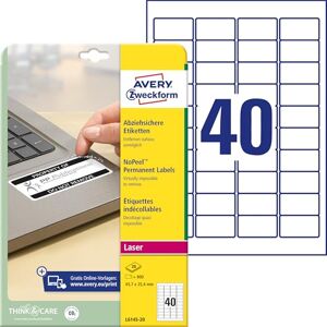 Avery Zweckform L6145-20 etikety odolné proti stahování, 45,7 x 25,4 mm, 20 listů/800 etiket, bílé Avery Zweckform L6145-20 etikety odolné proti stahování, 45,7 x 25,4 mm, 20 listů/800 etiket, bílé