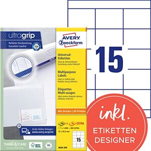 Avery 3669-200 Adressaufkleber (3.000 plus 300 Klebeetiketten extra, 70x50,8mm auf A4, bedruckbare Absenderetiketten, selbstklebende Adressetiketten mit ultragrip) 220 Blatt, weiß Avery 3669-200 Adressaufkleber (3.000 plus 300 Klebeetiketten extra, 70x50,8mm auf A4, bedruckbare Absenderetiketten, selbstklebende Adressetiketten mit ultragrip) 220 Blatt, weiß