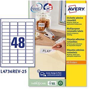 Avery L4736REV-25 odnímatelné laserové etikety 48 na list 47,5 x 21,2 mm 1200 etikety bílé Avery L4736REV-25 odnímatelné laserové etikety 48 na list 47,5 x 21,2 mm 1200 etikety bílé