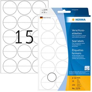 Herma 2279 uzavírací etikety transparentní perforované kulaté, 240 kusů, Ø 32 mm, 15 na archu, samolepicí, bezpečnostní nálepky pro popisování, matné, prázdné pečetě, etikety z fólie Herma 2279 uzavírací etikety transparentní perforované kulaté, 240 kusů, Ø 32 mm, 15 na archu, samolepicí, bezpečnostní nálepky pro popisování, matné, prázdné pečetě, etikety z fólie