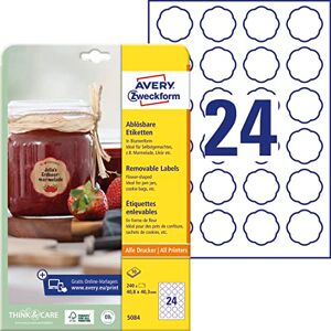 Avery Štítky na marmeládu č. 5084 (240 nálepek odstranitelné, 40,8 x 40,3 mm na A4, tvar květin, pro zavařovací sklenice, pečivo, dárky, vlastnoručně vyrobené z kuchyně) 10 listů bílé Avery Štítky na marmeládu č. 5084 (240 nálepek odstranitelné, 40,8 x 40,3 mm na A4, tvar květin, pro zavařovací sklenice, pečivo, dárky, vlastnoručně vyrobené z kuchyně) 10 listů bílé