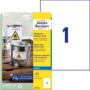 Avery Zweckform J4775-10 fólie odolné vůči povětrnostním vlivům (210 x 297 mm na DIN A4, inkoust, extrémně silně samolepicí, potištěná venkovní lepicí fólie) 10 nálepek na 10 listů bílé, 10 kusů, 210 Avery Zweckform J4775-10 fólie odolné vůči povětrnostním vlivům (210 x 297 mm na DIN A4, inkoust, extrémně silně samolepicí, potištěná venkovní lepicí fólie) 10 nálepek na 10 listů bílé, 10 kusů, 210