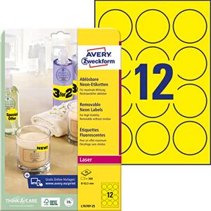 Avery L7670Y-25 kulaté svítící neonově žluté etikety (Ø63,5 mm na DIN A4, odstranitelné, samolepicí, potištěné, barevné lepicí etikety pro nápadné označení) 300 nálepek na 25 listů Avery L7670Y-25 kulaté svítící neonově žluté etikety (Ø63,5 mm na DIN A4, odstranitelné, samolepicí, potištěné, barevné lepicí etikety pro nápadné označení) 300 nálepek na 25 listů