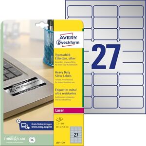 Avery L6011-20 Typový štítek, fóliové etikety (540 nálepek, 63,5 x 29,6 mm na A4, silně samolepicí, odolné, odolné proti povětrnostním vlivům, potištěná lepicí fólie, blanko) 20 listů, Avery L6011-20 Typový štítek, fóliové etikety (540 nálepek, 63,5 x 29,6 mm na A4, silně samolepicí, odolné, odolné proti povětrnostním vlivům, potištěná lepicí fólie, blanko) 20 listů,